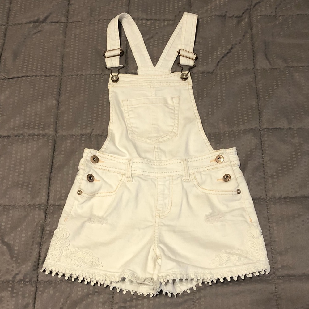 Girls white overall shorts